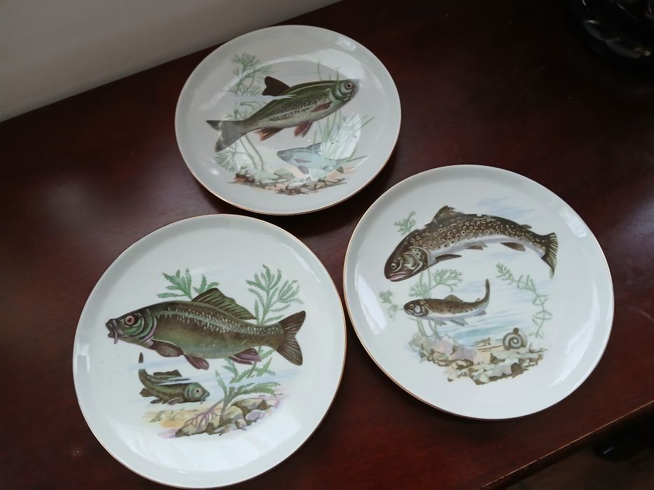 Porcelanowe talerze 17 cm rybki 6 sztuk ryby Colditz