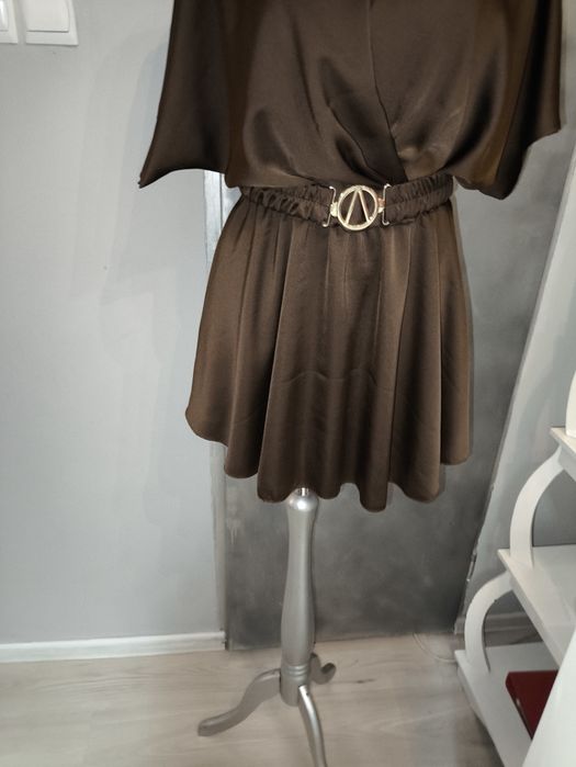 Satynowy elegancki kombinezon czekoladowy s m l xl