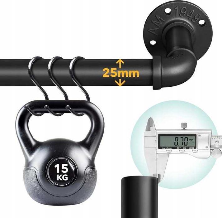 Czarny Regulowany Karnisz Industrialny Sufitowy 25mm 76-152cm