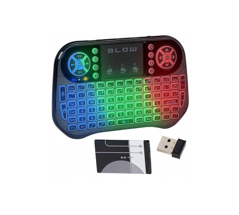KLAWIATURA Mini Bezprzewodowa Membranowa Mini Ks-6 Arabic (qwerty) Podświetlenie Touchpad 2,4 GHz USB uniwersalna klawisze funkcyjne akumulator