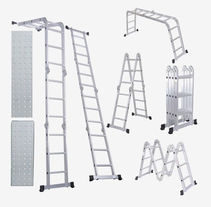 Drabina aluminiowa przegubowa 4x3 + podest do 150 kg