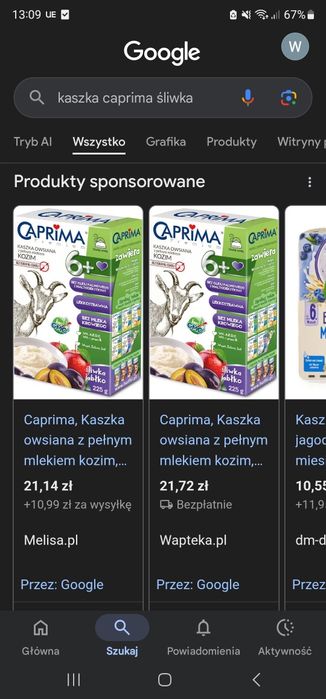 4x kaszka jabłko śliwka caprima 225g x 4 mleko kozie