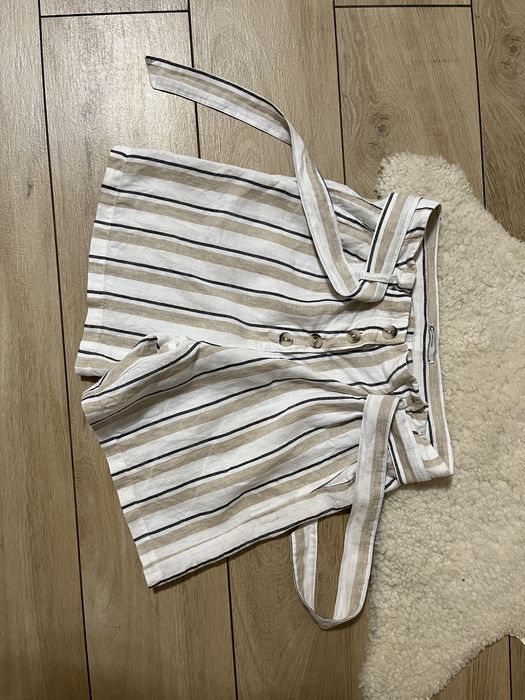 Szorty w paski Cubus r. S len 100% wysoki stan