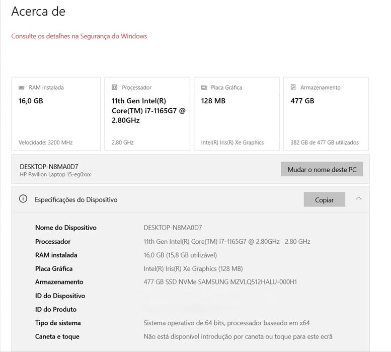 Portátil HP Pavilion (15” 16GB RAM i7 512GB SSD)