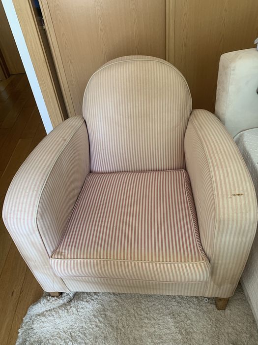 Poltrona riscas rosa – precisa forrar .