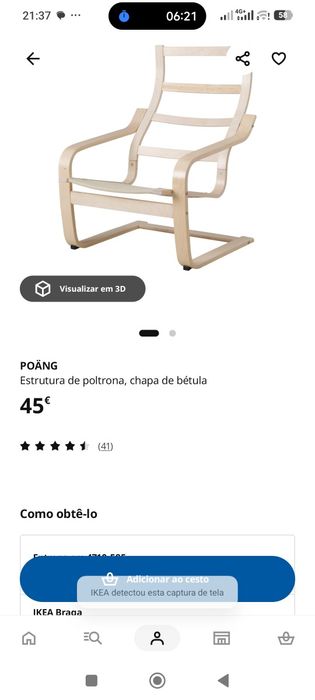 Estrutura de poltrona + almofada de poltrona Ikea Poäng