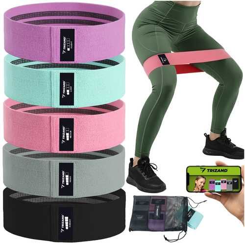 Gumy oporowe do ćwiczeń Zestaw fitness 5 szt. materiałowe 5–35 kg