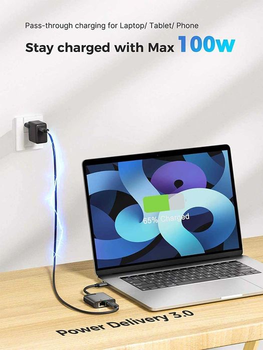Lemorele TC35L Adapter USB-C - LAN ładowarka 100W