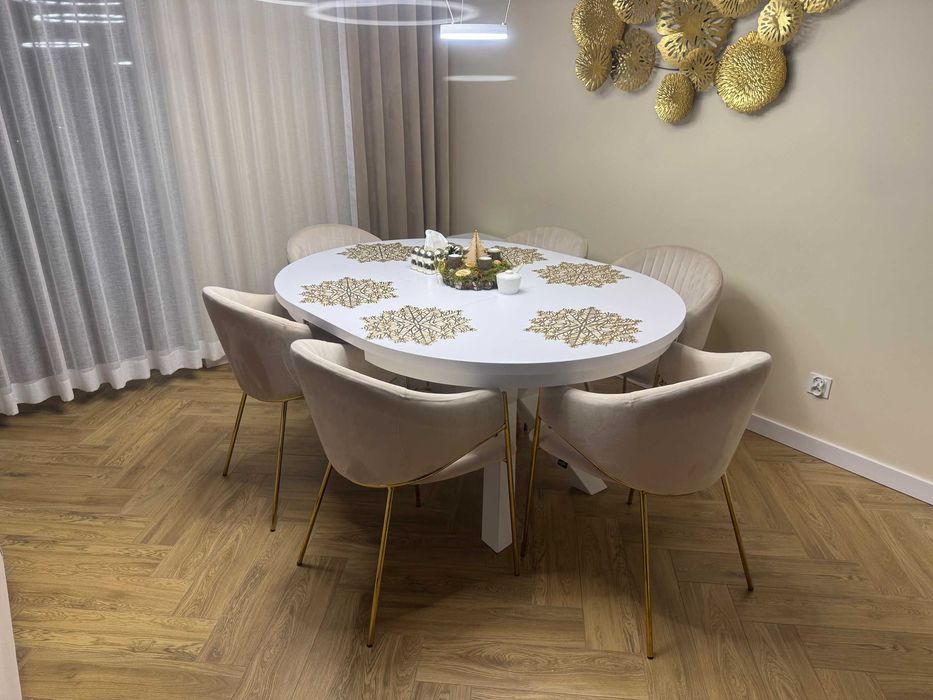 Stół okrągły loft 120+2x40 biały