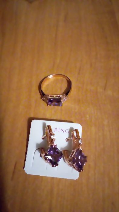 Сережки та перстень з аметистом (набір)