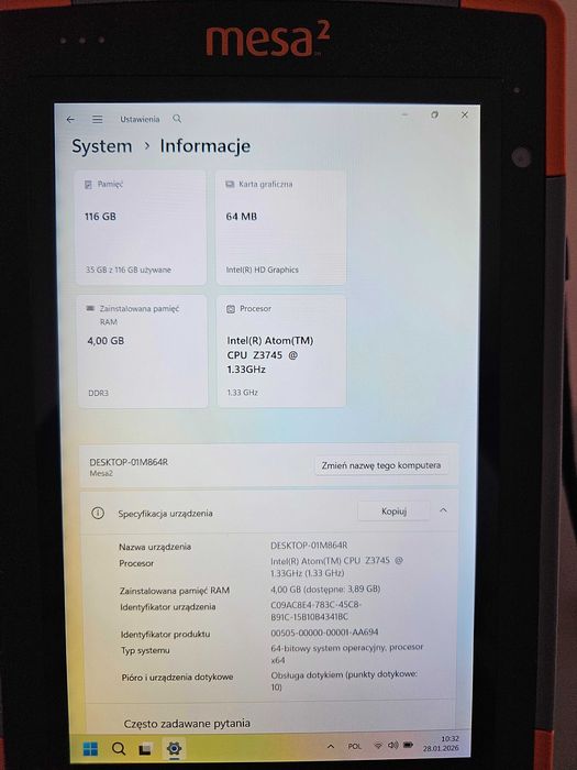 Juniper Systems Mesa 2 Rugged Tablet Windows 11 loT LTSC 4GB/128GB