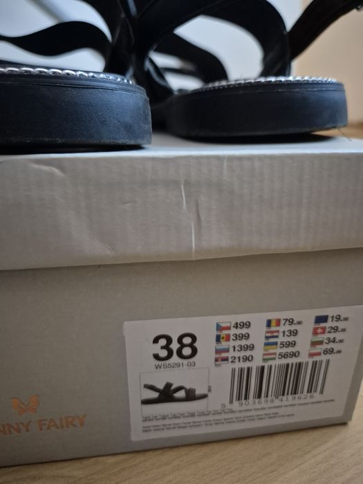 Sandały Czarne rozmiar duże 38