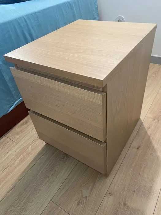 Mesa de cabeceira IKEA MALM c/2 gavetas, chapa de carvalho 40x55cm