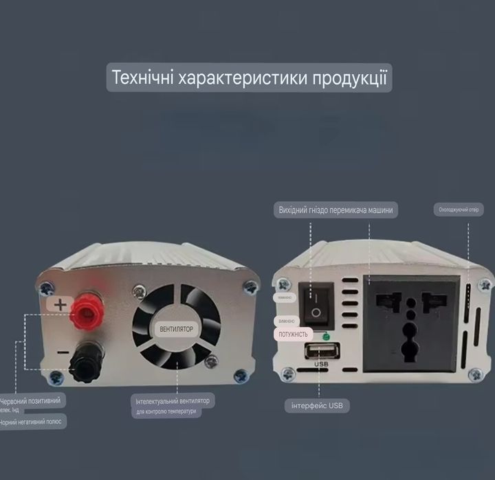 Інвертор 1500W з USB-портом. Перетворювач напруги з 12 В до 220 В.