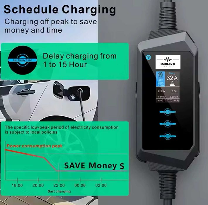 Carregador Portátil 7 kw - 32A - C/APP - Sup. Parede - Saco Transporte