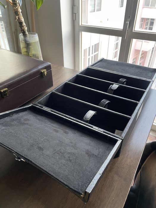 Caixa de pele preta vintage para garrafas