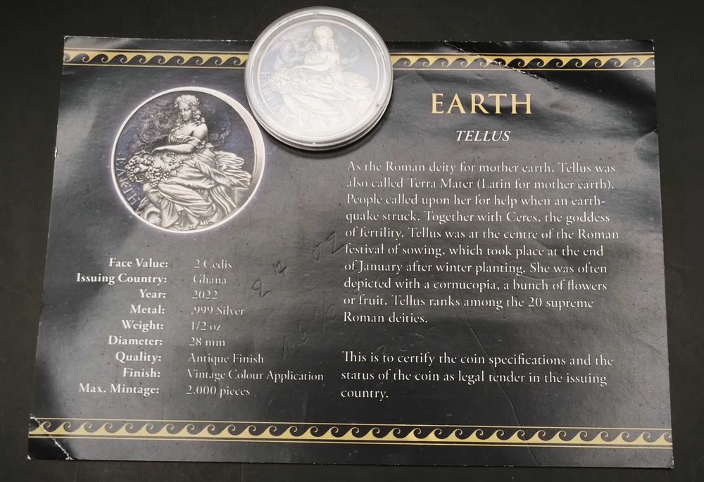 Монета Земля «Планети та боги» 2 седі Гана 2022 пів унції срібло