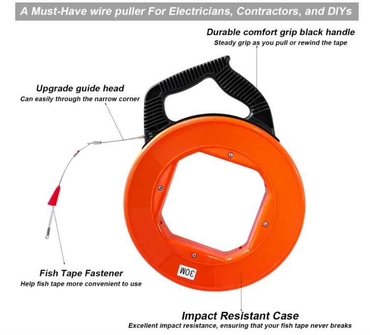 Włókno szklane/stalka/pilot do przeciągania kabli 30m x 4mm na bębnie