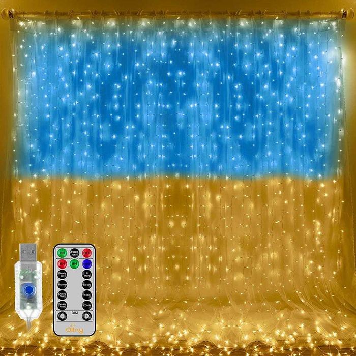 Гирлянда штора флаг Украины 3х2 метра USB с пультом, есть опт