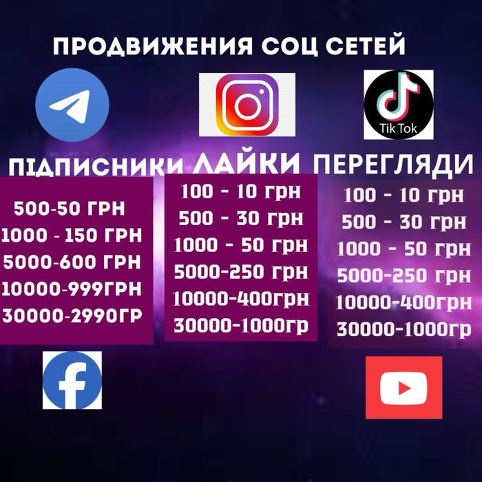 Просування инстаграм тик ток телеграм  фейсбук ютуб лайки подписчики