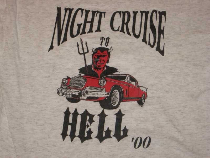 t-shirt koszulka auto oldtimer Night Cruise 2000 diabeł widły samochód