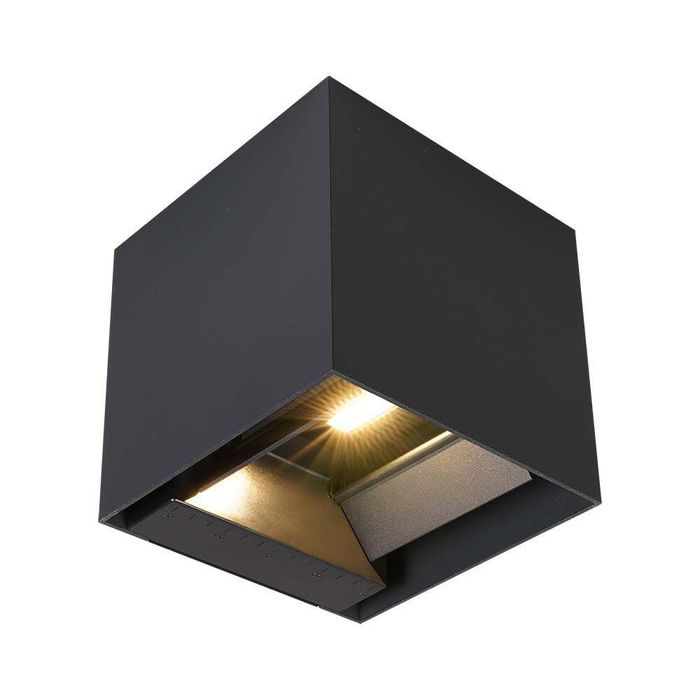 Oprawa Ścienna Solarna LED 9W V-tac Czarna Kostka 15x15cm IP65 Do Ogrodu Taras Regulator Światła 3000K