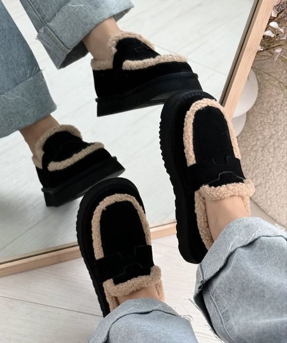 Женские замшевые угги лоферы автоледи