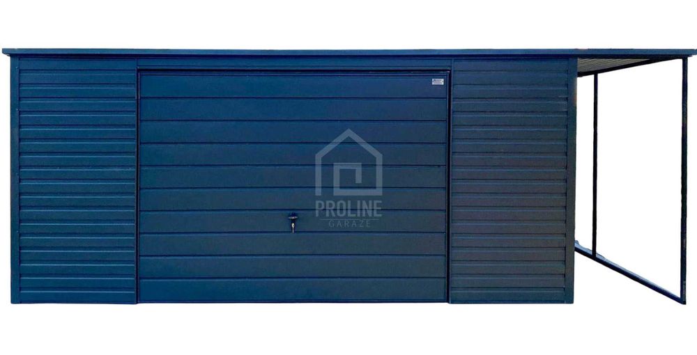 Garaż blaszany 5x6m - wiata 1m brama antracyt dach spad w tył PLG204