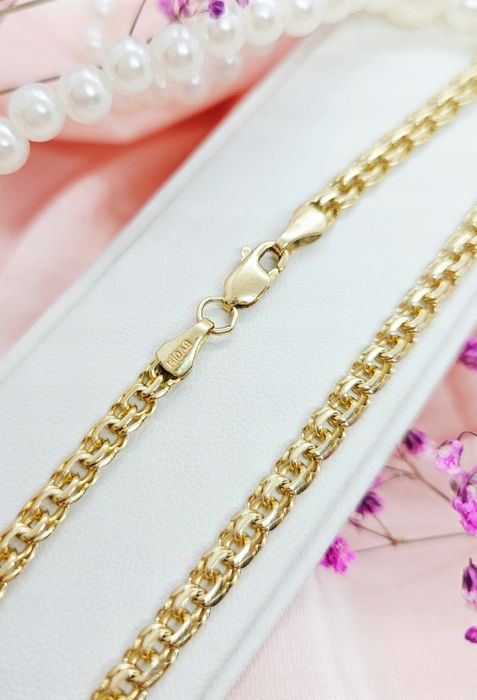 Złoty łańcuszek, oryginalny splot, klasyczny pr 585 r. 50cm