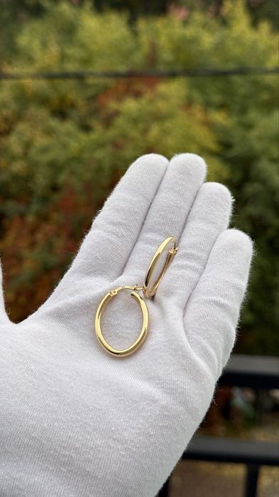 Złote kolczyki owalne kółka duże 585, kolczyki złoto 585