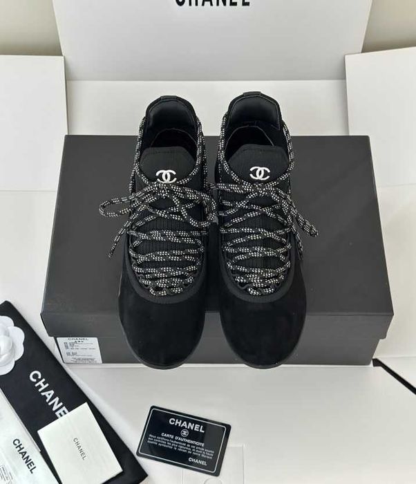 Ekskluzywne Czarne Sneakersy Skórzane Chanel 35-40