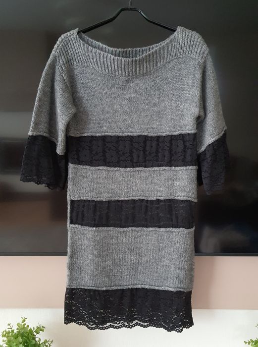 Туника платье теплая с кружевом туніка тепла