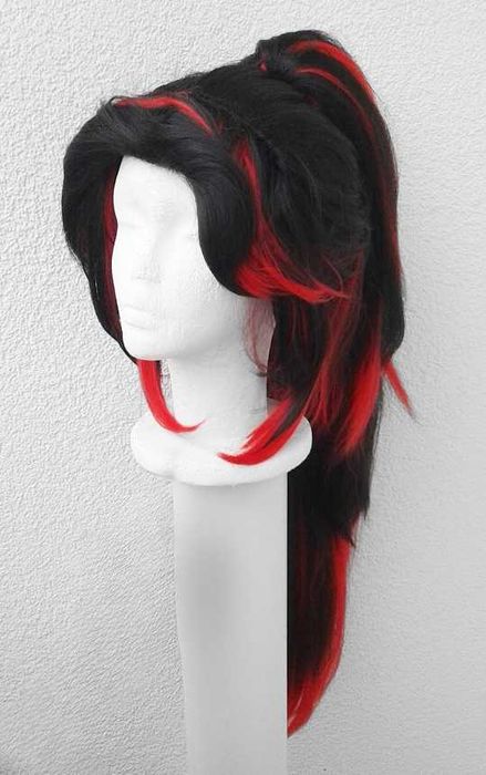 Kokushibou Demon Slayer Czarna peruka z kitką cosplay wig Kokushibo