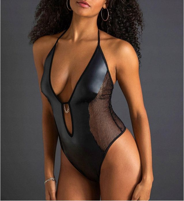 Venus body z eko skóry z siatki ze stringami ^44/46