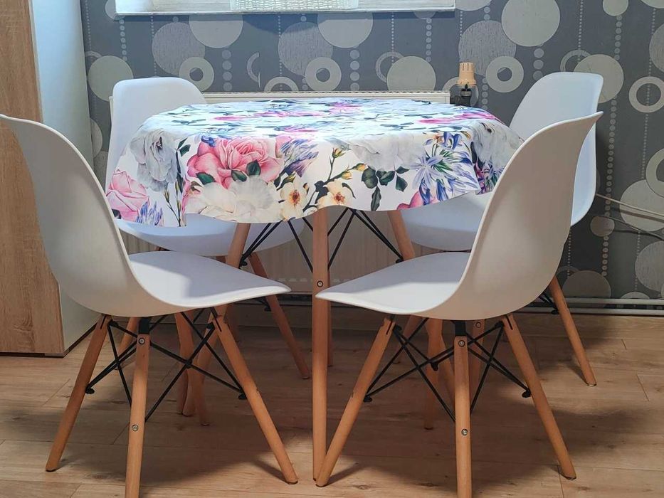 NOWY Zestaw Stół 80 cm + 4 Krzesła TOLV Skandynawskie Białe