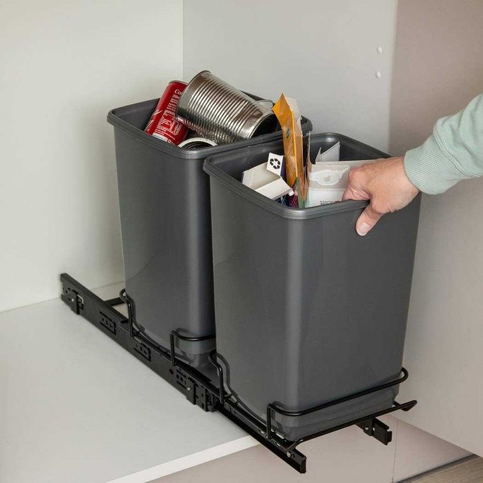 Addis 518527 - Sistema de lixo duplo removível para armário, 2 x 10 L, ecológico, de plástico 100% reciclado, cor cinza claro, 20 unidades