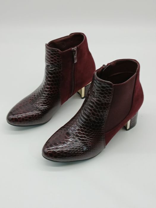 Botas de senhora bordeaux em pele e camurça 38