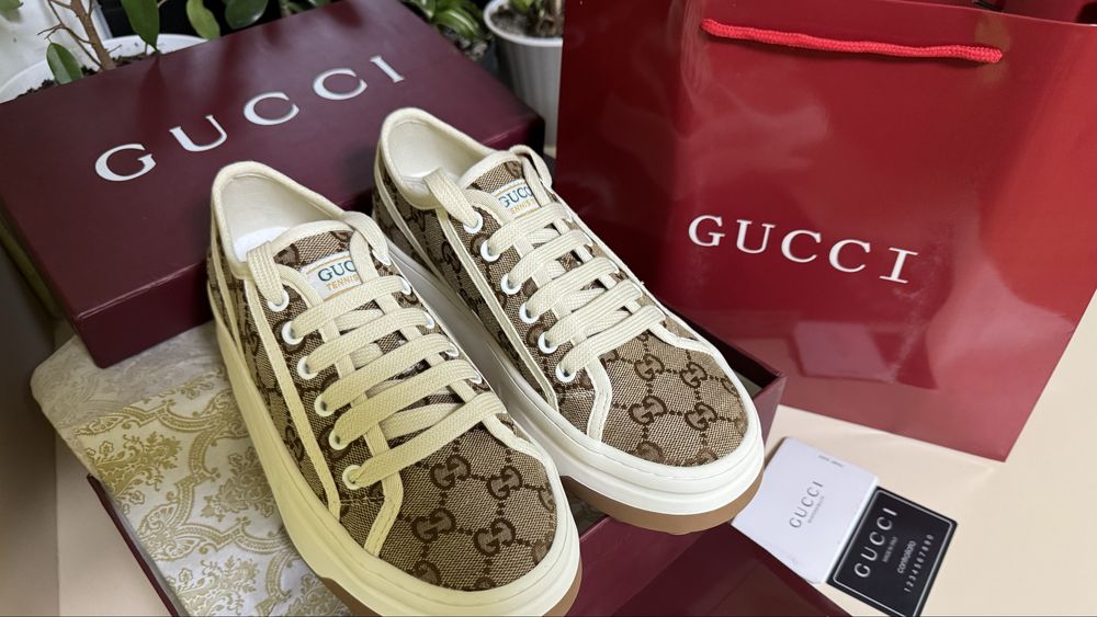 Кеди на платформі коричневі гуччи люкс