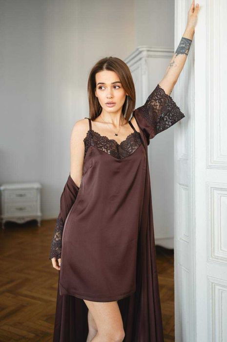 Піжамний комплект Catalina | Шовк Армані преміум + мереживо S-XL