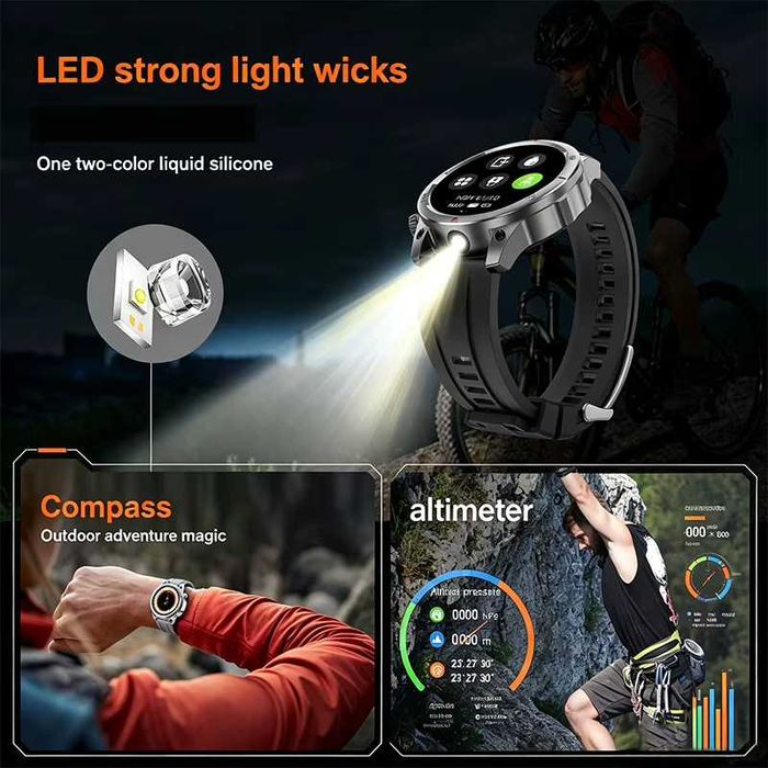 Смарт часы: VWAR DK68 PRO. NFC. GPS. Compass. 1000mAh. LED-фрнарик. Градусник.