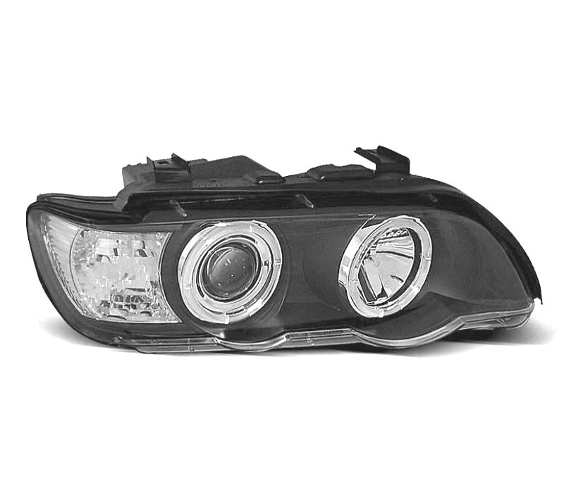 FARÓIS BMW X5 E53 99-03 ANGEL EYES CCFL FUNDO NEGRO