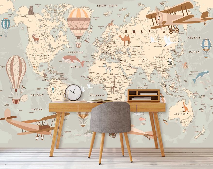 Fototapeta Mapa Świata Dla Dzieci Kolorowa 3D Na Twój Rozmiar + KLEJ