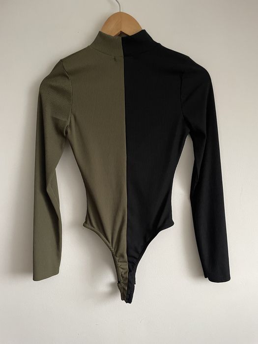 Pink Vanilla prazkowane body duocolor półgolf khaki oliwka