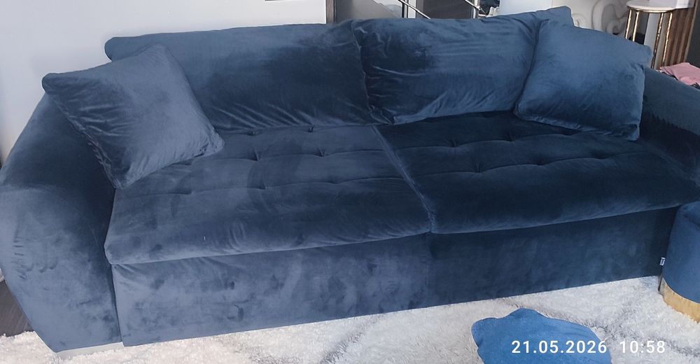 Kanapa rozkładana sofa granat welur