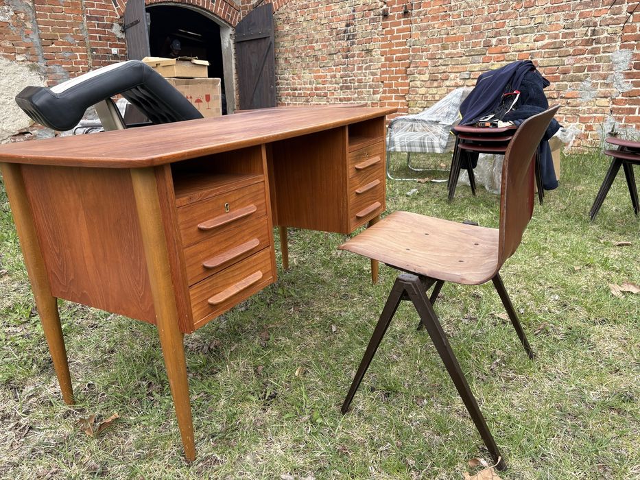 Dwustronne biurko tekowe duńskie mid century, vintage design