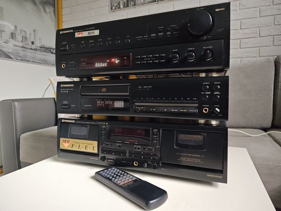 PIONEER zestaw stereo, wieża HI-FI. Amplituner,CD, magnetofon. Pilot.