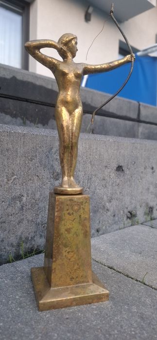 Antyk Statuetka mosiężna Bogini Diana z łukiem