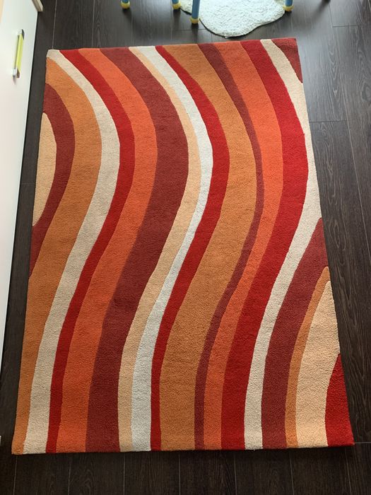 Tapete de lã pelo curto riscas 1,75x1,20 cm