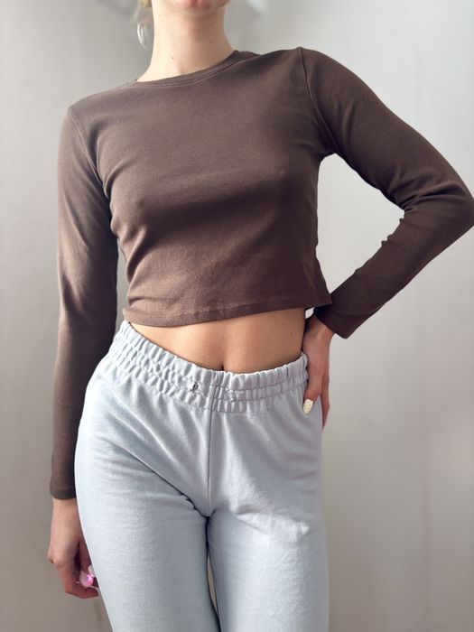 Brązowy basic top koszulka czekoladowa bawełniana pull and bear