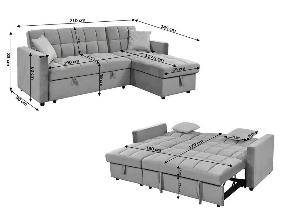 LIQUIDAÇÃO!! SOFÁ-CAMA COM CHAISE LONGUE + PORTES GRÁTIS POR 427€